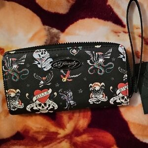 Ed Hardy Black Skull Print Wallet